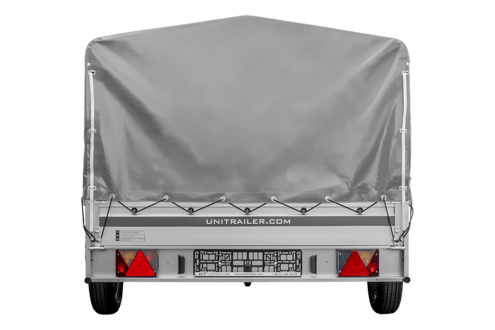 Enkelassige aanhanger met aluminium zijwanden 264x150 Unitrailer Garden 265 KIPP ALU met H-800 frame en grijze afdekking