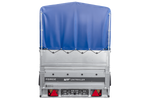 Enkelassige aanhanger op veren 230x125 UNITRAILER FORCE 230/R KIPP met BIS-zijwanden, H-800 frame en blauwe afdekking