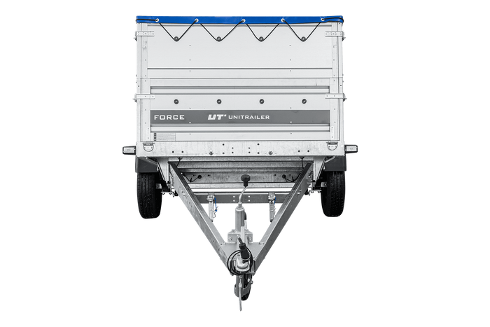 Enkelassige aanhanger op veren 264x125 UNITRAILER FORCE 264/R KIPP met BIS-zijwanden, H-0 frame en blauw dekzeil