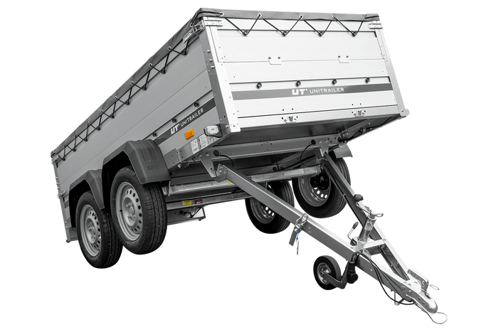 Tweeassige aanhanger met aluminium zijwanden 264x125 Unitrailer Garden 264/2 KIPP ALU met BIS-zijwanden, H-0 frame en grijze afdekking