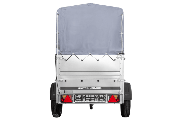 Enkelassige aanhanger 150x106 UNITRAILER GARDEN 150 KIPP met BIS-zijwanden, H-800 frame en grijze afdekking