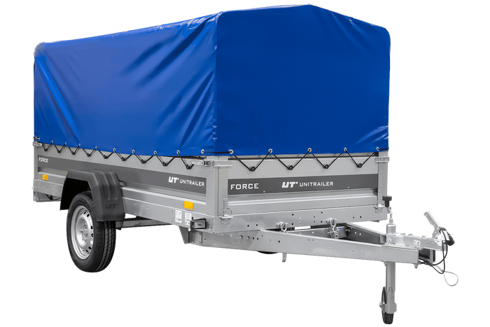 Autotrailer 264x125 UNITRAILER FORCE 264 KIPP met H-800 frame en blauwe hoes