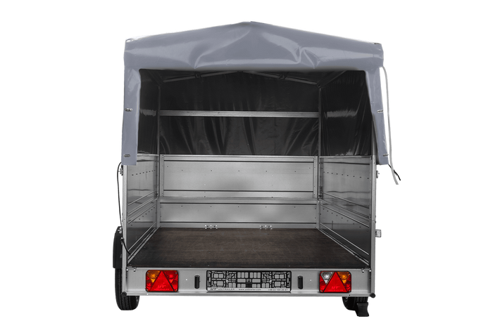 Enkelassige aanhanger op veren 264x150 UNITRAILER GARDEN 265/R KIPP met BIS-zijwanden, H-800 frame en grijze afdekking