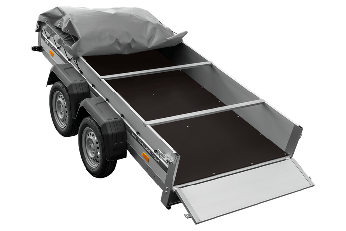 Tweeassige aanhanger met aluminium zijwanden 264x125 Unitrailer Garden 264/2 KIPP ALU met H-0 frame en grijze afdekking