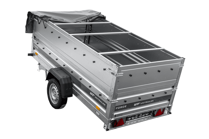 Lichte aanhanger 264x125 UNITRAILER FORCE 264 KIPP met BIS-zijwanden, H-0 frame en grijze afdekking