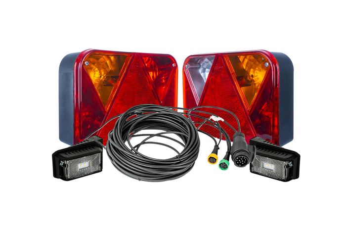 Verlichtingsset: DOBPLAST achterlichten + DOBPLAST LED zijlichten + MANTES 7m 13-PIN kabelboom + snelkoppelingen