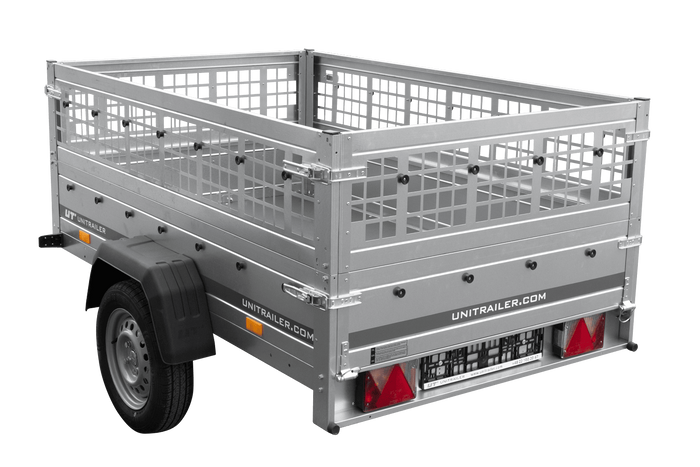Enkelassige aanhanger 200x125 UNITRAILER GARDEN 201 KIPP met zijwanden van gaas
