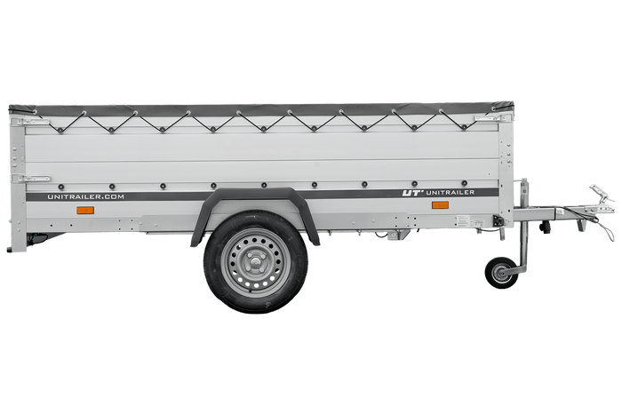 Enkelassige aanhanger met aluminium zijwanden 264x125 Unitrailer Garden 264 KIPP ALU met BIS-zijwanden, H-0 frame en grijze afdekking