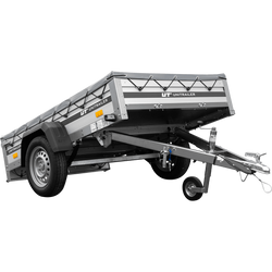 Enkelassige aanhanger op veren met aluminium zijwanden 200x125 Unitrailer Garden 201/R KIPP ALU met H-0 frame en grijze afdekking