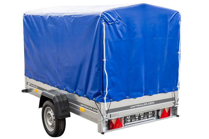 Autoaanhanger 230x125 UNITRAILER GARDEN 230 KIPP met H-1100 frame en blauwe hoes