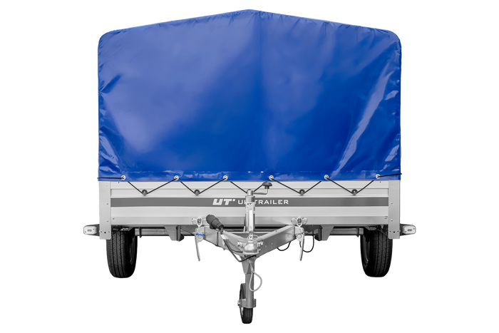 Enkelassige aanhanger met aluminium zijwanden 264x150 Unitrailer Garden 265 KIPP ALU met H-800 frame en blauwe afdekking