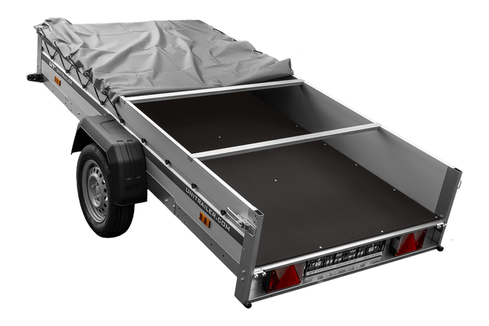 Autoaanhanger met aluminium zijwanden 264x125 Unitrailer Garden 264 KIPP ALU met H-0 frame en grijze afdekking