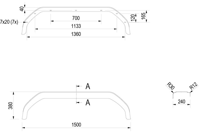 DE HAAN THMK 24150 spatbord tandem 15-16 inch 1500x240 mm voor aanhanger