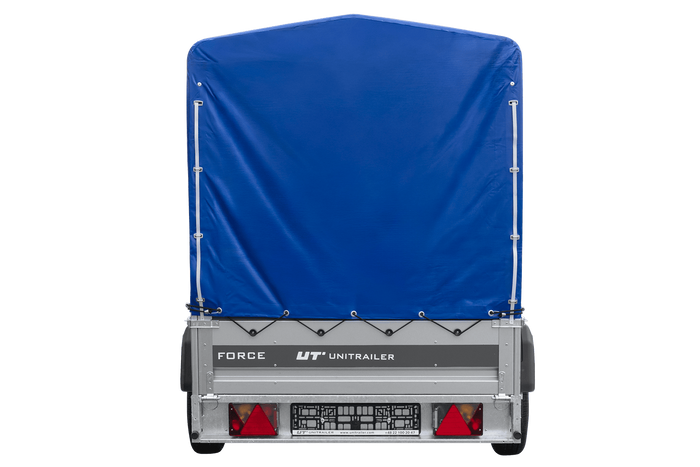 Lichte aanhanger 230x125 UNITRAILER FORCE 230 KIPP met H-1100 frame en blauwe hoes