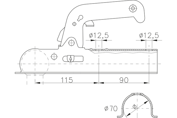 WINTERHOFF WW8-C kogelkoppeling 800 kg voor aanhangwagen met 70 mm buisdissel