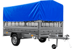 Autoaanhanger op veren 264x150 UNITRAILER GARDEN 265/R KIPP met gaaswanden, H-800 frame en blauwe hoes