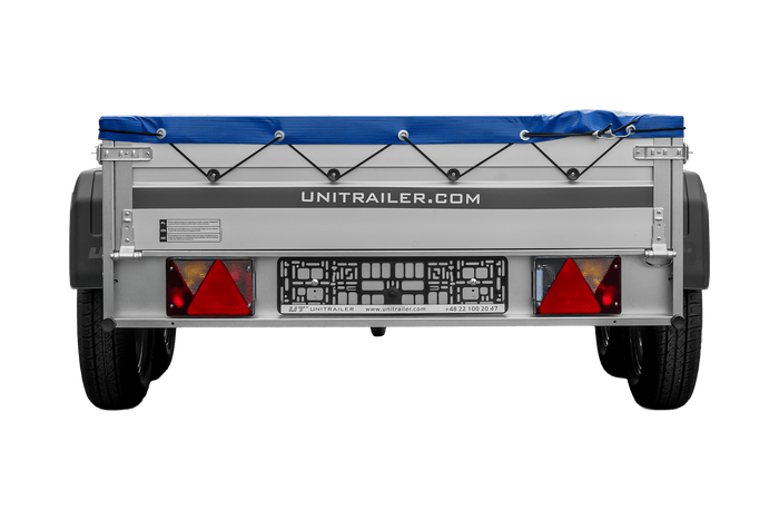 Tweeassige aanhanger met aluminium zijwanden 264x125 Unitrailer Garden 264/2 KIPP ALU met H-0 frame en blauwe afdekking