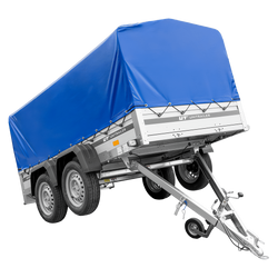 Tweeassige aanhanger met aluminium zijwanden 264x125 Unitrailer Garden 264/2 KIPP ALU met H-800 frame en blauwe afdekking
