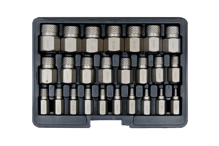 Schroefverwijderaars voor beschadigde binnenschroeven YATO YT-06034 3-23mm 25 stuks.