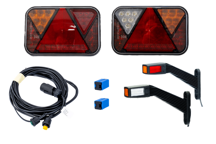 Verlichtingsset: FRISTOM FT-270 LED-achterlichten + FRISTOM FT-145 LED-markeringslichten + MANTES 4,5 m 7-pins kabelboom