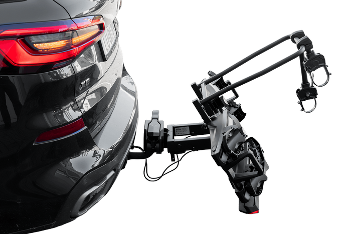 Inter Pack Velox 2 LED - opvouwbare fietsendrager voor op de trekhaak voor 2 fietsen met LED-verlichting (zwart)
