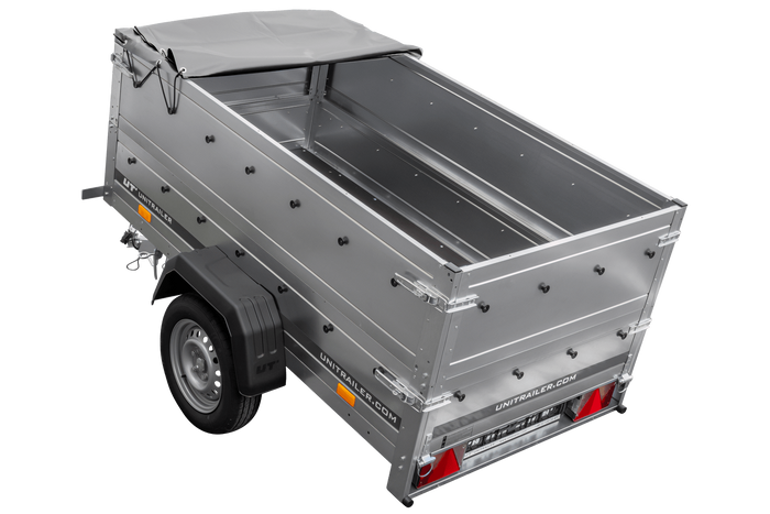 Autoaanhanger 200x106 UNITRAILER GARDEN 200 KIPP met BIS-zijwanden en grijze afdekking
