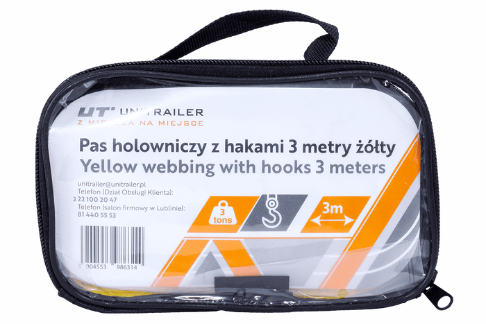 Sleepkabel met haken UNITRAILER sleepband 3m/50mm/3t geel