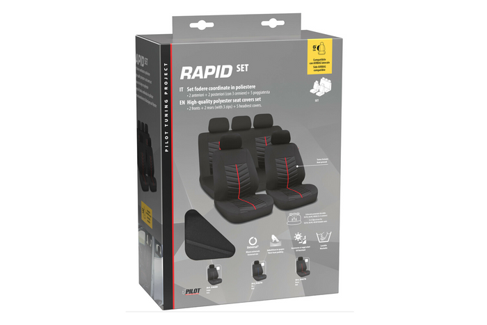 Set LAMPA Rapid autostoelhoezen, zwart/grijs, voor de voor- en achterstoelen.