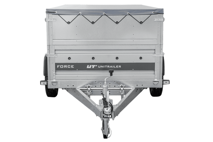 Autotransportaanhanger op veren 230x125 UNITRAILER FORCE 230/R KIPP met BIS-zijwanden, H-0 frame en grijze afdekking