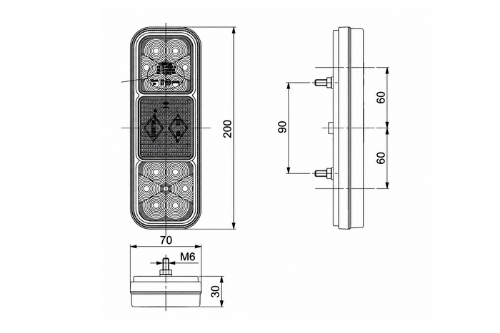 Lampa zespolona tylna (lewa/prawa), HOR 126: pozycyjne tylne, hamowania, kierunkowskaz tylny, odblask, LED 12/24 V, przewód 4x0,5 mm2, długość 2m