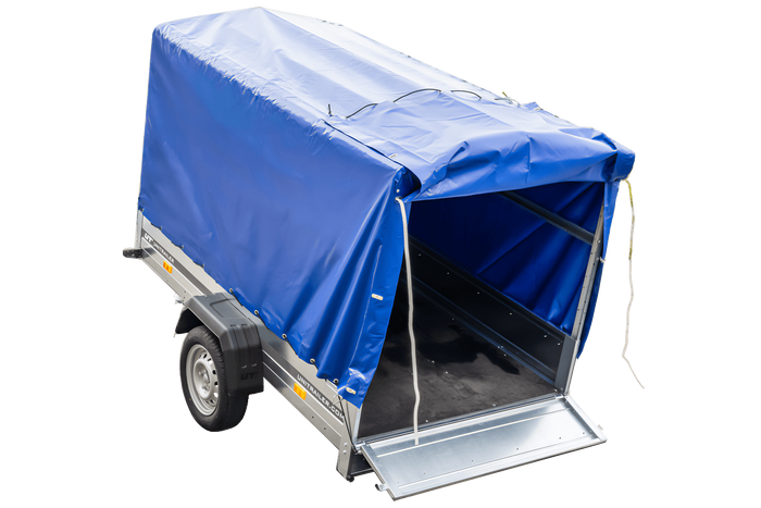 Autoaanhanger 230x125 UNITRAILER GARDEN 230 KIPP met H-1100 frame en blauwe hoes
