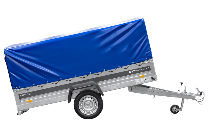 Autotrailer 264x125 UNITRAILER FORCE 264 KIPP met H-800 frame en blauwe hoes