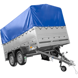 Lichte aanhanger 264x150 UNITRAILER GARDEN 265/2 KIPP met BIS-zijwanden, H-800 frame en blauwe afdekking