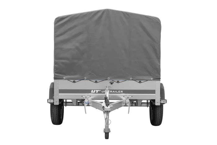 Enkelassige aanhanger 200x125 UNITRAILER GARDEN 201 KIPP met H-800 frame en grijze afdekking