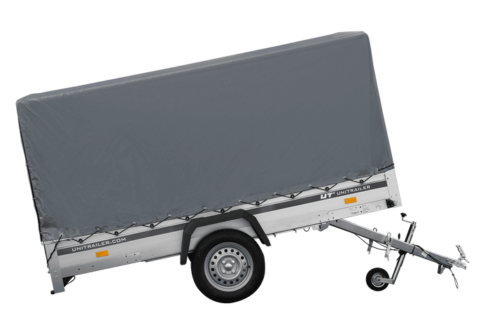 Autoaanhanger met aluminium zijwanden 264x150 Unitrailer Garden 265 KIPP ALU met H-1100 frame en grijze afdekking