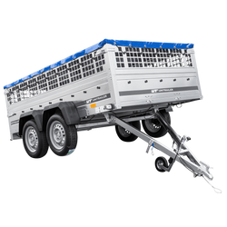 Lichte aanhanger 264x150 UNITRAILER GARDEN 265/2 KIPP met gaaswanden, H-0 frame en blauwe hoes