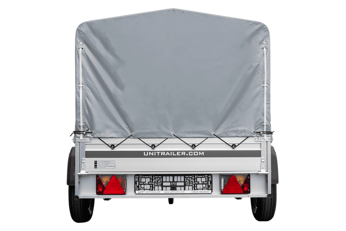 Autoaanhanger op veren met aluminium zijwanden 200x125 Unitrailer Garden 201/R KIPP ALU met H-800 frame en grijze afdekking