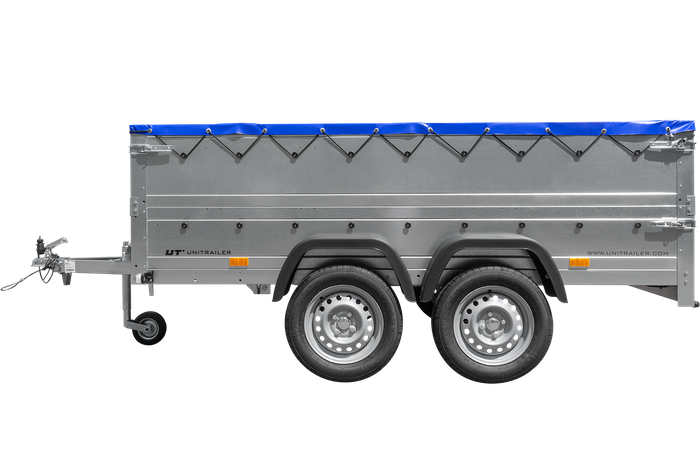 Twee-assige aanhanger 264x125 UNITRAILER GARDEN 264/2 KIPP met BIS zijwanden, H-0 frame en blauwe kap