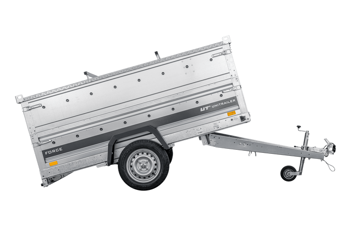 Enkelassige aanhanger op veren 230x125 UNITRAILER FORCE 230/R KIPP met BIS-zijwanden en aluminium afdekking
