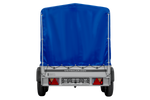 Tweeassige aanhanger met aluminium zijwanden 264x125 Unitrailer Garden 264/2 KIPP ALU met frame H-1100 en blauwe afdekking
