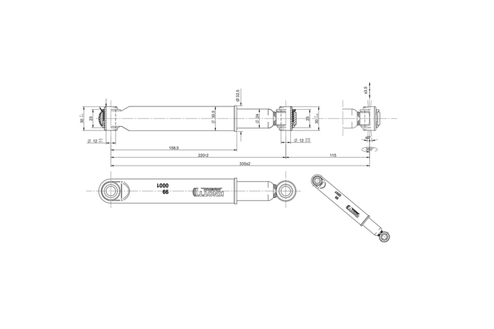 Set van twee KNOTT 990001 schokdempers voor trailerassen van 750-1800 kg voor enkel- en tandemasassen.