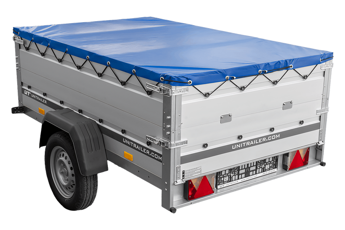 Autoaanhanger met aluminium zijwanden 200x125 Unitrailer Garden 201 KIPP ALU met BIS-zijwanden, H-0 frame en blauwe afdekking