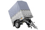 Enkelassige aanhanger 150x106 UNITRAILER GARDEN 150 KIPP met BIS-zijwanden, H-800 frame en grijze afdekking