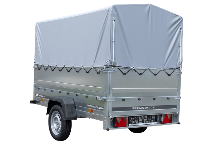 Autoaanhanger 230x125 UNITRAILER GARDEN 230 KIPP met BIS-zijwanden, H-800 frame en grijze afdekking
