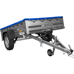 Autoaanhangwagen op veren 200x125 UNITRAILER GARDEN 201/R KIPP met H-0 frame en blauwe afdekking