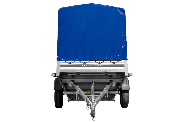Autoaanhanger met aluminium zijwanden 264x125 Unitrailer Garden 264 KIPP ALU met H-1100 frame en blauwe afdekking