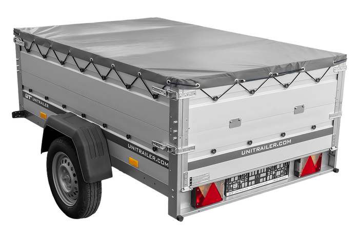 Autoaanhanger met aluminium zijwanden 200x125 Unitrailer Garden 201 KIPP ALU met BIS-zijwanden, H-0 frame en grijze afdekking