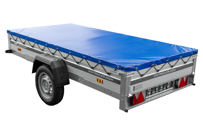 Autoaanhanger met aluminium zijwanden 264x125 Unitrailer Garden 264 KIPP ALU met H-0 frame en blauwe afdekking