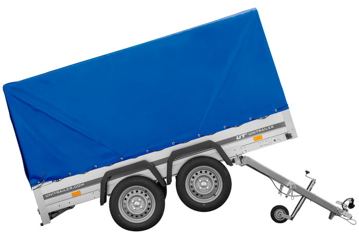 Tweeassige aanhanger 264x125 UNITRAILER GARDEN 264/2 KIPP met H-1100 frame en blauw dekzeil