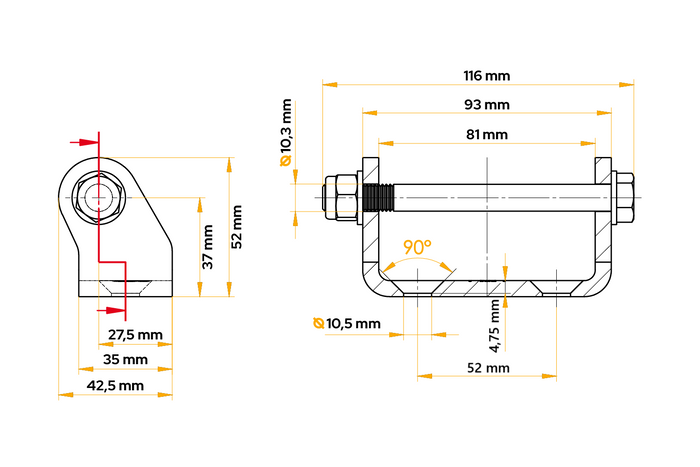 STEELPRESS UH-01 inbouwscharnierhouder voor montage aan de aanhangerzijde